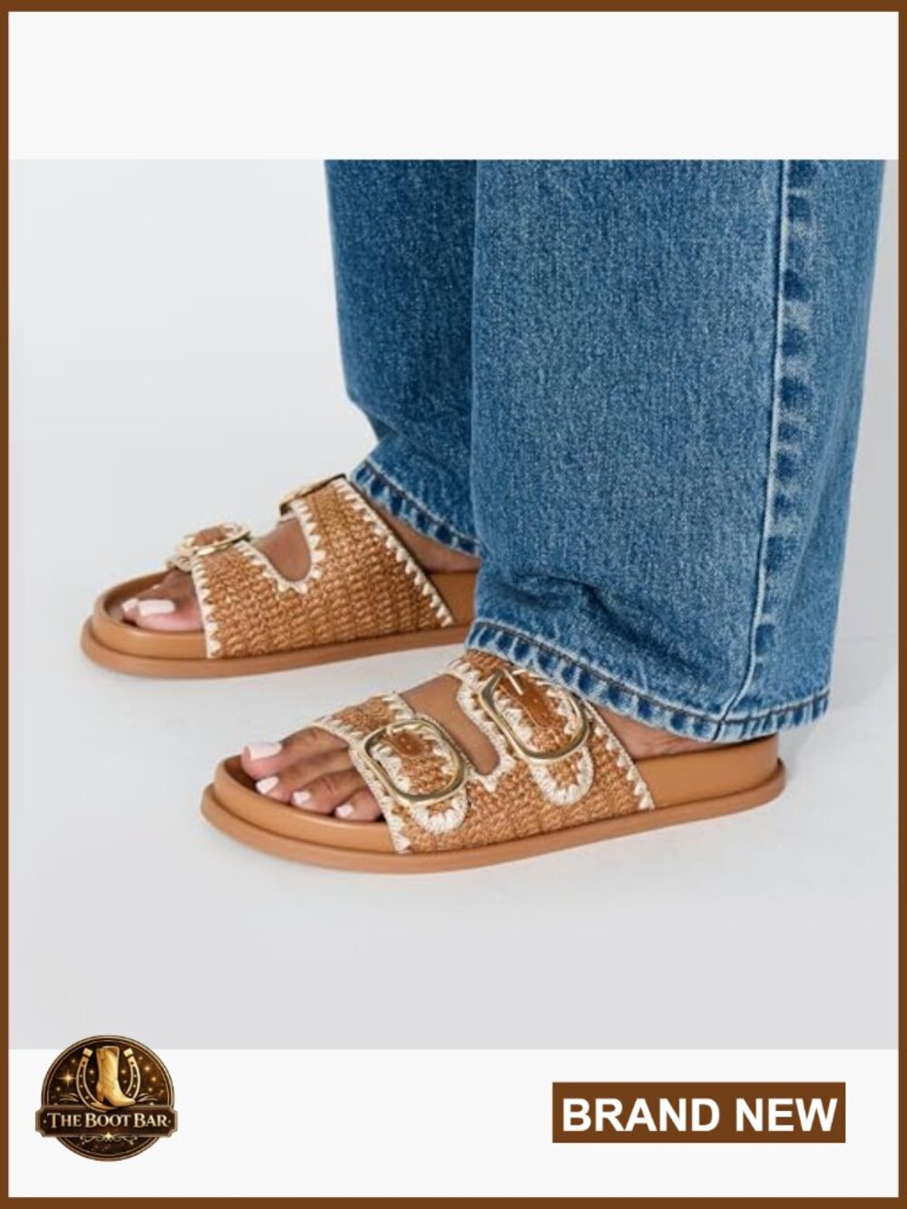 Platform Raffia Slide Sandals Woven Double Buckle Adjustable Summer Beach Shoes - Picture 2 of 7